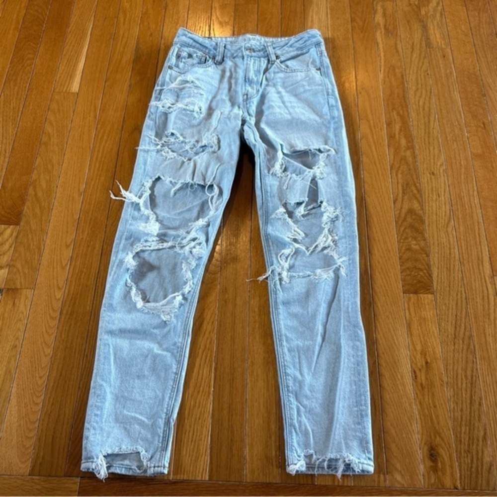 American Eagle Stretch High Rise Jeggings Denim Jeans Sz 0 Distressed Strigid